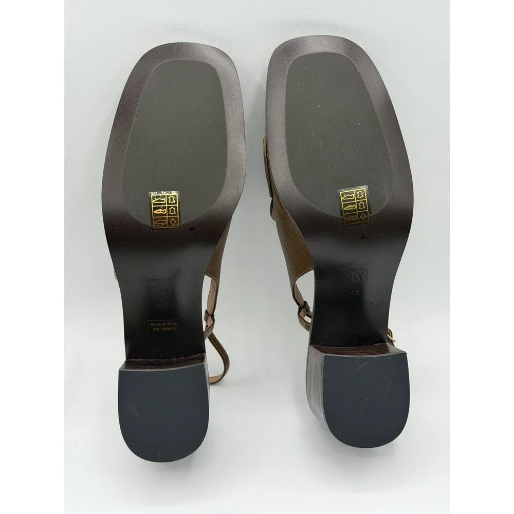 Anthropologie Bibi Lou Slingback Brown Heels Zagreb Loafers Shoes Size 41 New